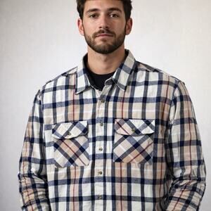Backpacker Outdoors Men's Shirt XL 17-17.5 Long Sleeve Button Up Flannel Plaid